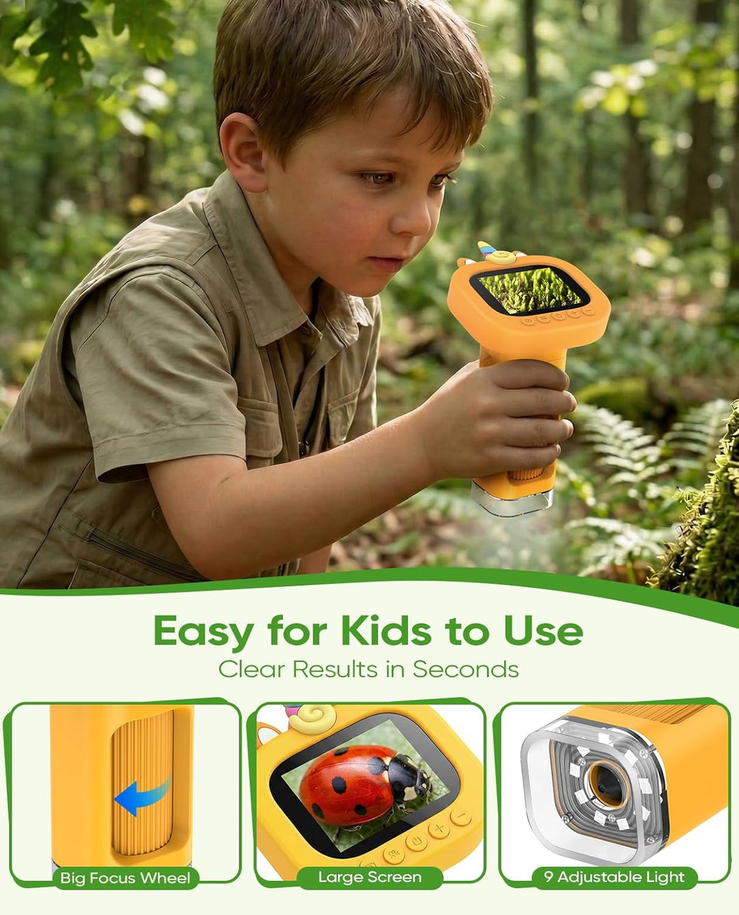 1000X Mikroskop für Kinder Taschenmikroskop Digital: 4K Handmikroskop für Kinder mit 2.4" Bildschirm