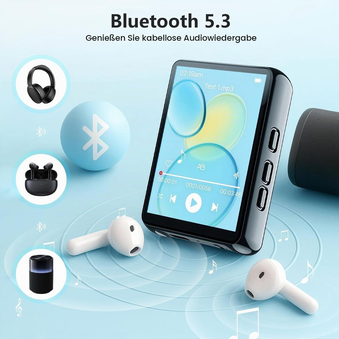 128GB MP3 Player mit Bluetooth -Tragbarer Musikplayer mit Lautsprecher, MP3 &amp; MP4 Player, 2.4" Full