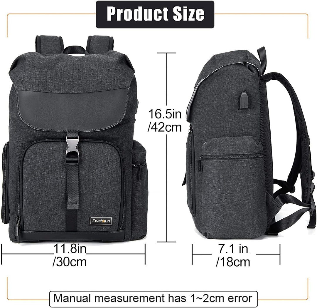 Cwatcun Kamerarucksack Tasche Canvas Professional für SLR DSLR spiegellose Kamera Canon Nikon Sony P