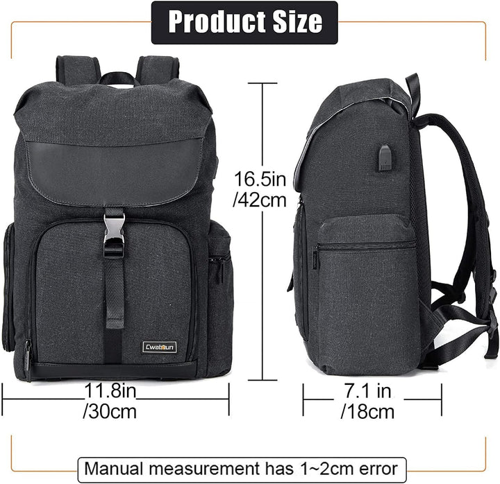 Cwatcun Kamerarucksack Tasche Canvas Professional für SLR DSLR spiegellose Kamera Canon Nikon Sony P