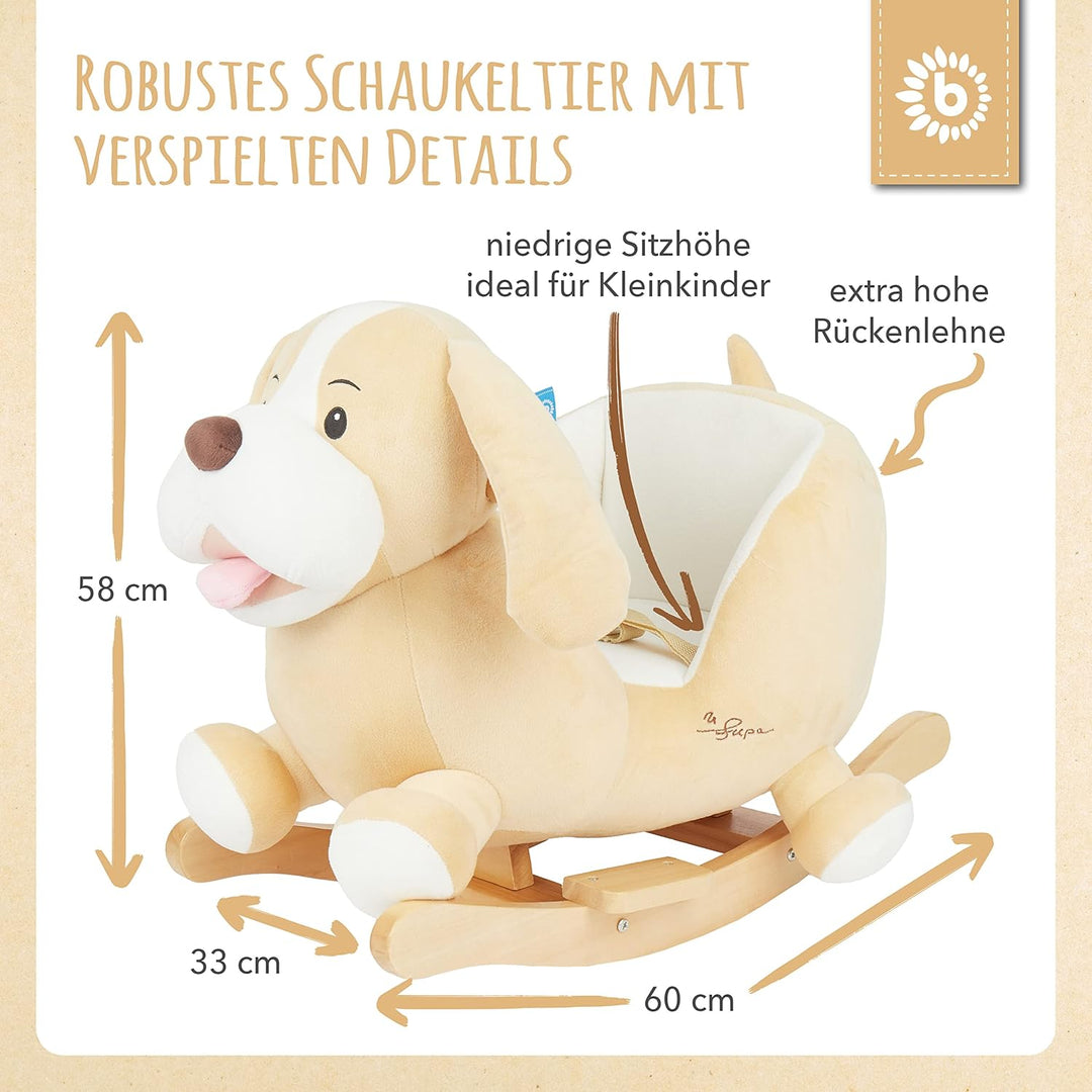 Bieco Plüsch Schaukeltier Hund 'Sam' | Kinder Schaukelstuhl mit Sicherheitsgurt | Baby Schaukel | Sc