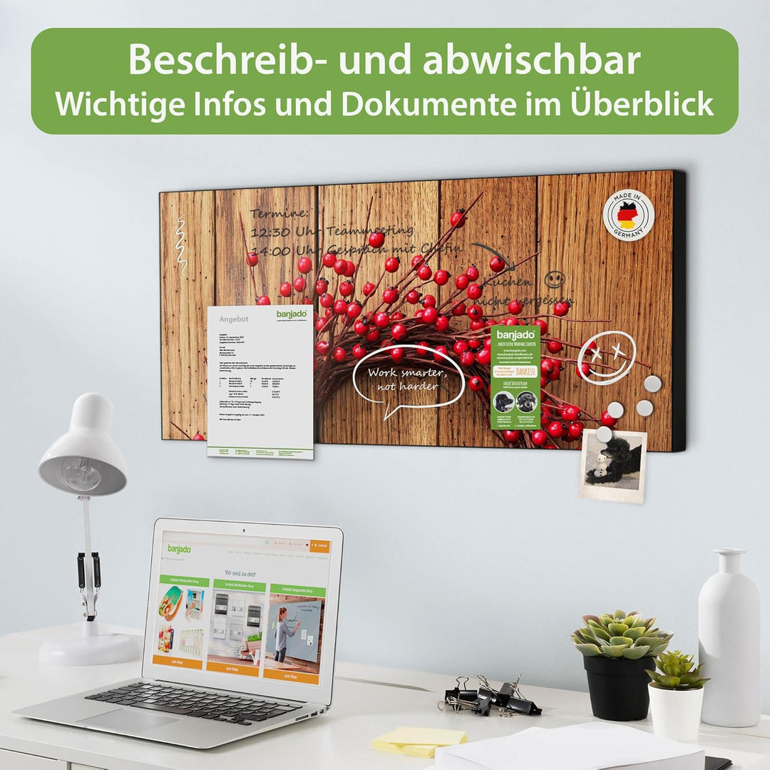 banjado Magnettafel schwarz 78 x 37cm / Magnetwand Metall/Magnetpinnwand als Memoboard/Pinnwand Magn
