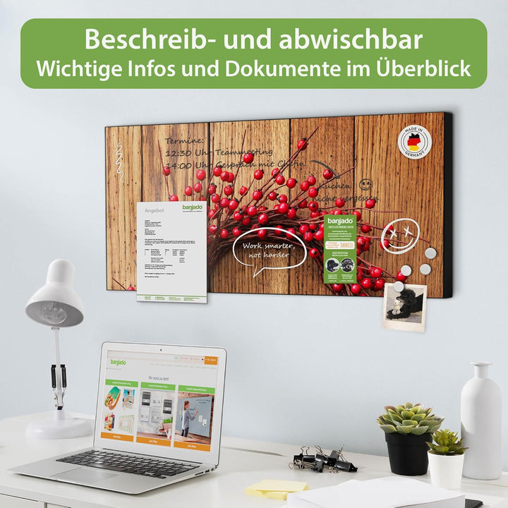 banjado Magnettafel schwarz 78 x 37cm / Magnetwand Metall/Magnetpinnwand als Memoboard/Pinnwand Magn