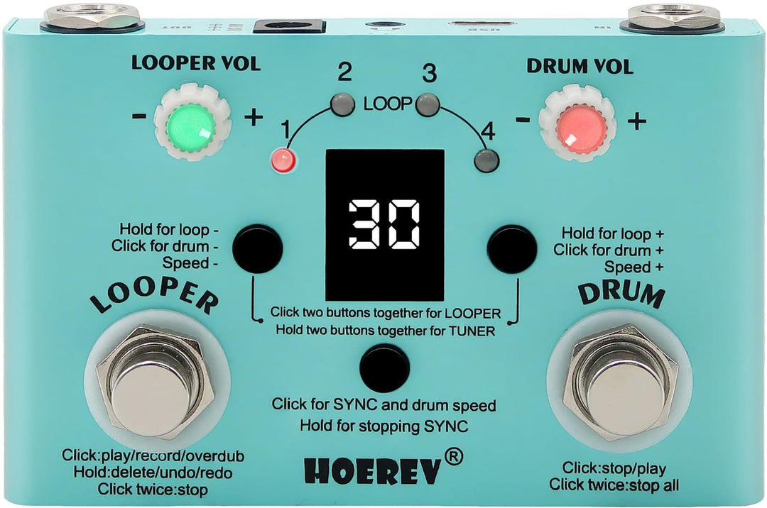 HOEREV Drum Looper Tuner Effekt Audio Workstation Gitarrenpedal ohne Netzteil