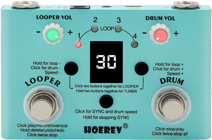 HOEREV Drum Looper Tuner Effekt Audio Workstation Gitarrenpedal ohne Netzteil