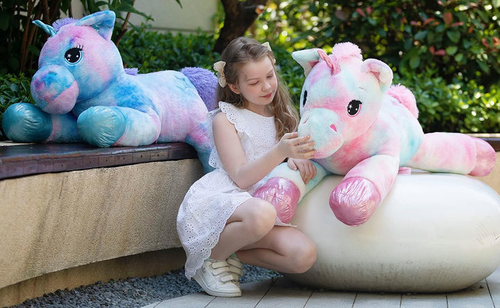 MorisMos Grosses Einhorn Plüschtier Lilac Riesiges Gefülltes Einhorn Tie-Dye Plüschtier Plüschkissen