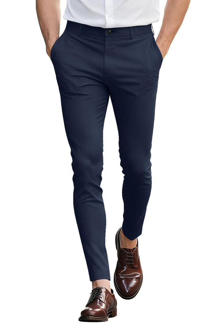 GINGTTO Herren Chino Hose Skinny Chinohose Casual mit Stretch Designer Hose Stoffhose 28W / 30L Blau