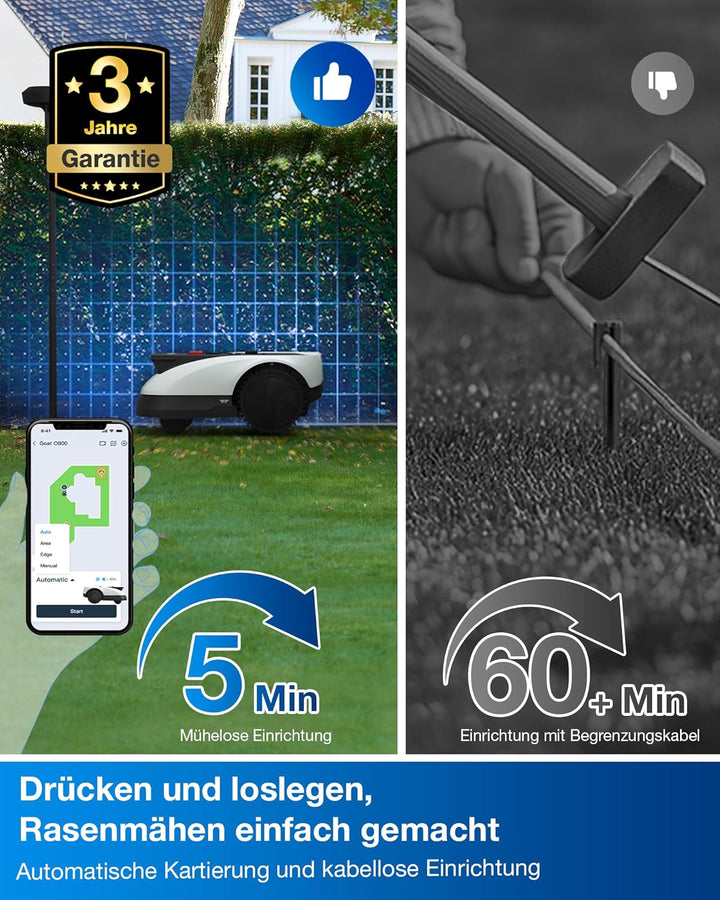 ECOVACS Goat O500 Panorama Mähroboter ohne Begrenzungskabel, 500 m², Auto-Kartierung Rasenmäher Robo