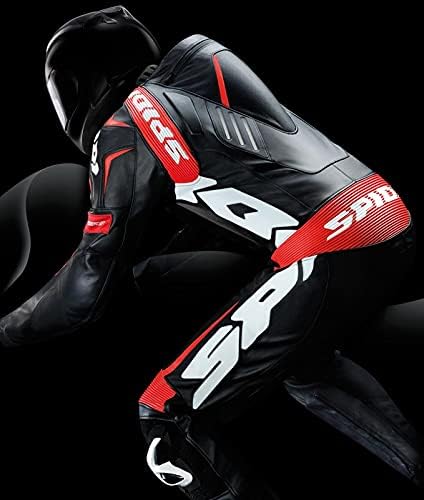 SPIDI Track Wind Pro 1-Teiler Motorrad Lederkombi (Black/White/Red,56) 56 Rot, 56 Rot