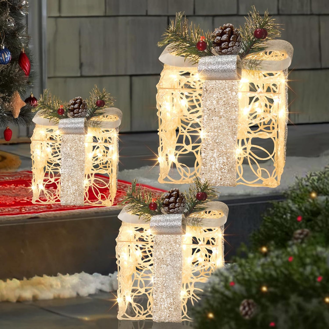 DELICHTER LED Weihnachtsdeko, 3PK Boxen weiss Acryl Weihnachten Boxen Lichter für Innen Aussen beim