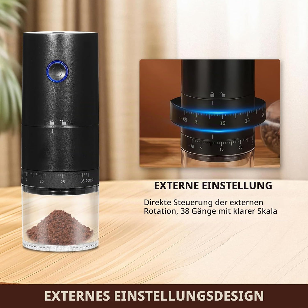 Kaffeemühle Elektrisch Kegelmahlwerk, USB Wiederaufladbare Elektrische Kaffeemühle mit 38 Grobkörnig