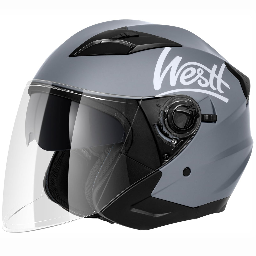 Westt Jethelm Motorradhelm mit Visier und Sonnenblende, ECE 22.06 Zertifiziert, Leichter Open-Face H