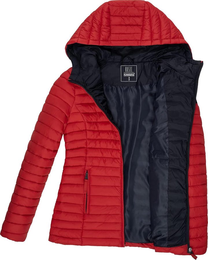 MARIKOO Damen leichte Übergangsjacke Steppjacke mit Kapuze Asraa XS-3XL XS Rot, XS Rot