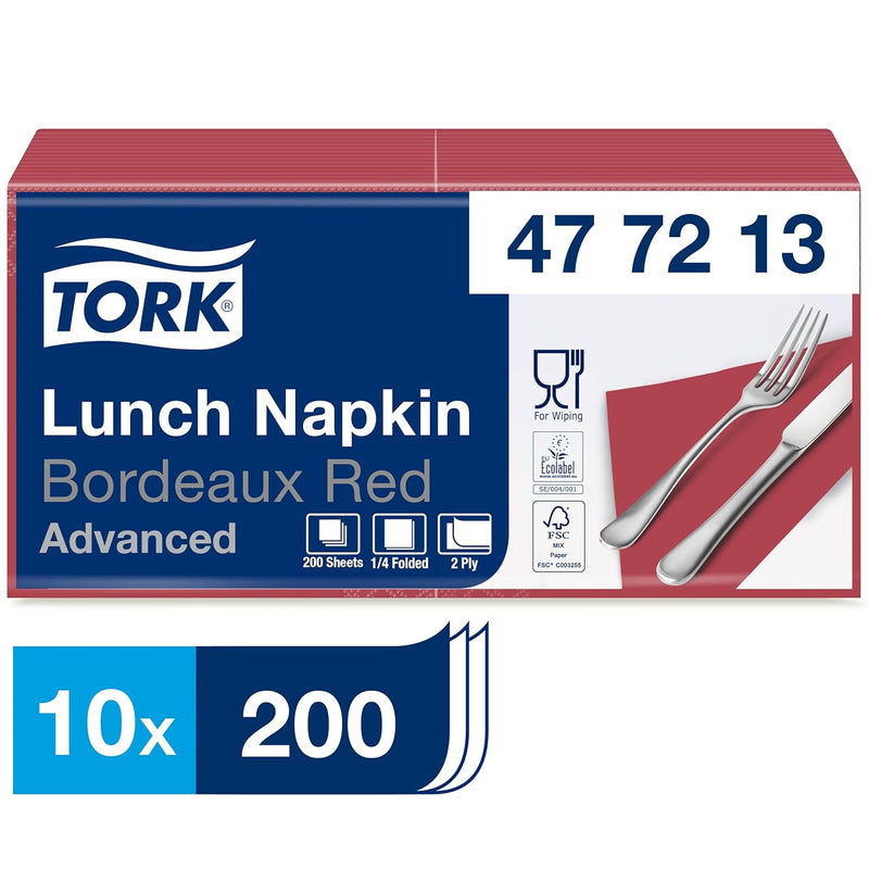 Tork 477213 Lunchservietten Bordeauxrot / 2-lagige Servietten für kleine Gerichte & Snacks / Advance