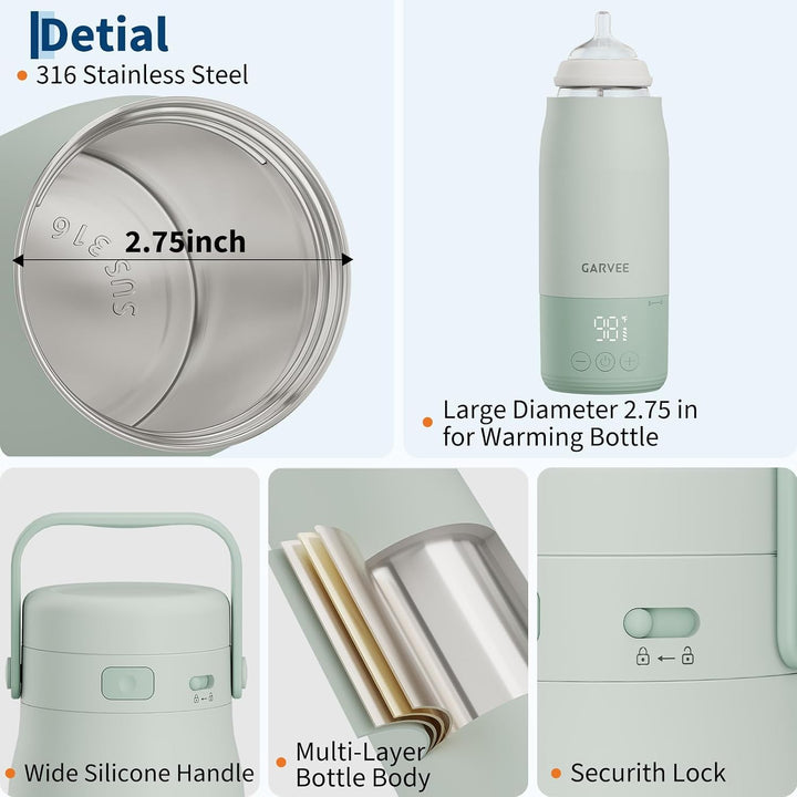Baby Flaschenwärmer Unterwegs, Mobiler Milcherwärmer Mit Akku, 500ml, LED-Anzeige, 1°c Präzise Kontr