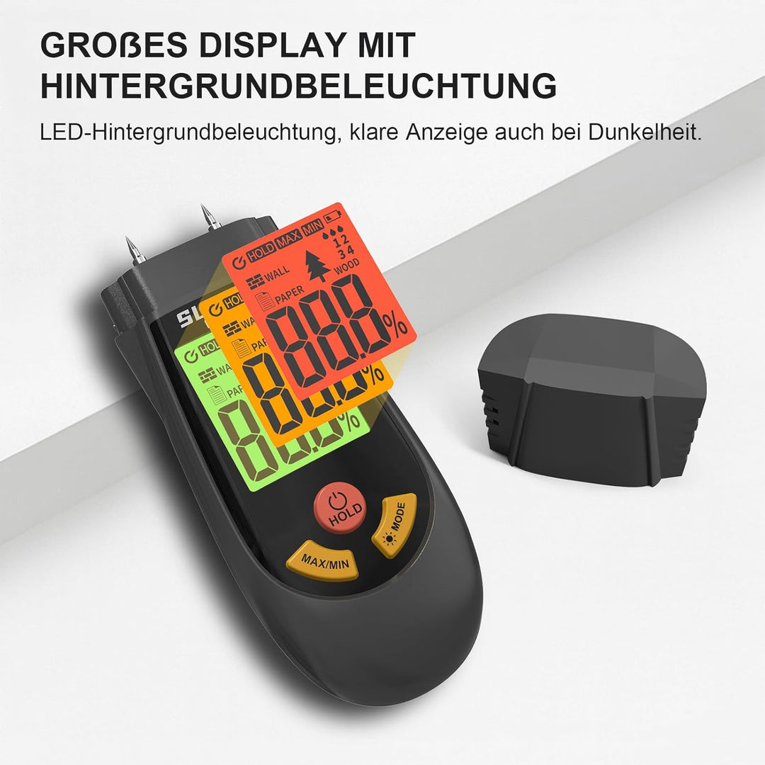 SURFOU Feuchtigkeitsmessgerät für Wand, Holz, Papier, Digitaler Feuchtigkeitsmesser mit 3 Modi & LED