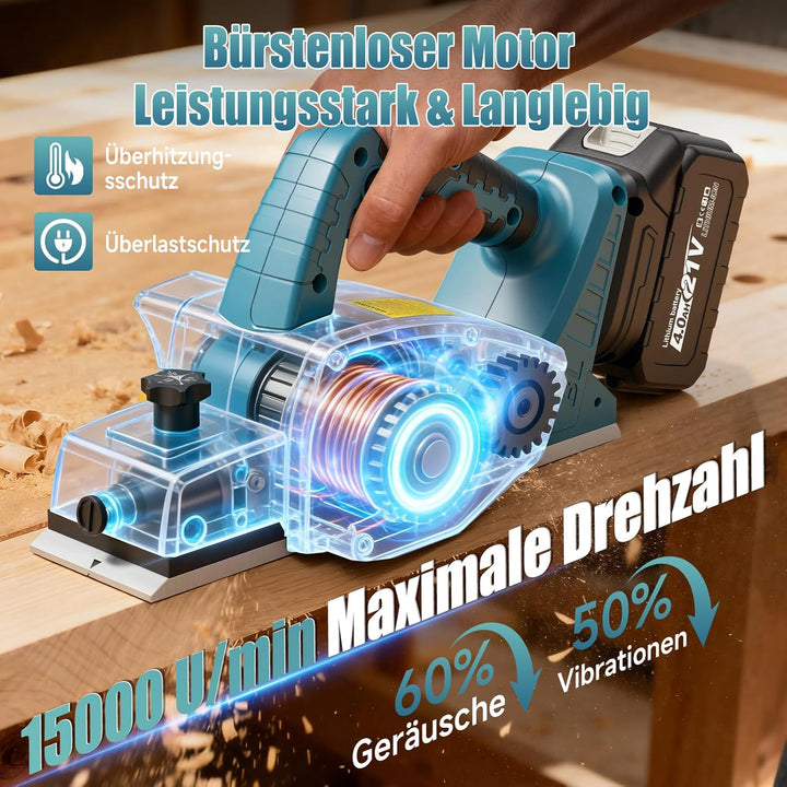 Yofuly Elektrohobel für Maa-kita 18V Batterie, 2×4.0Ah Batterie, Akku Hobel – 15000 U/min, 82mm Hobe
