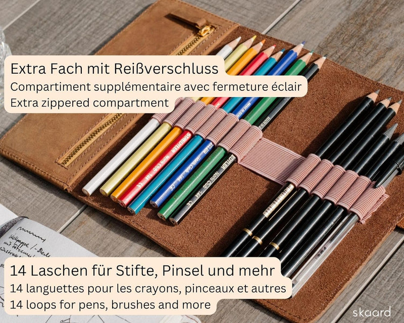 skaard Federmäppchen, echtes Leder, für Stifte & Pinsel, braun, Stifteetui gross, Braun