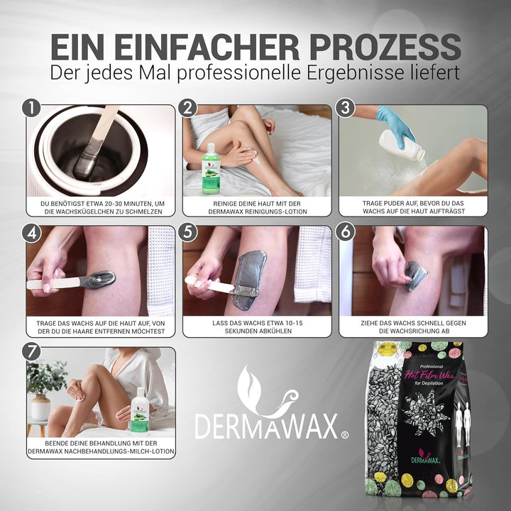 Dermawax Black 500g Wachsperlen – Starkes Heisswachs für Männer & Frauen – Entfernt Brust-, Rücken-,