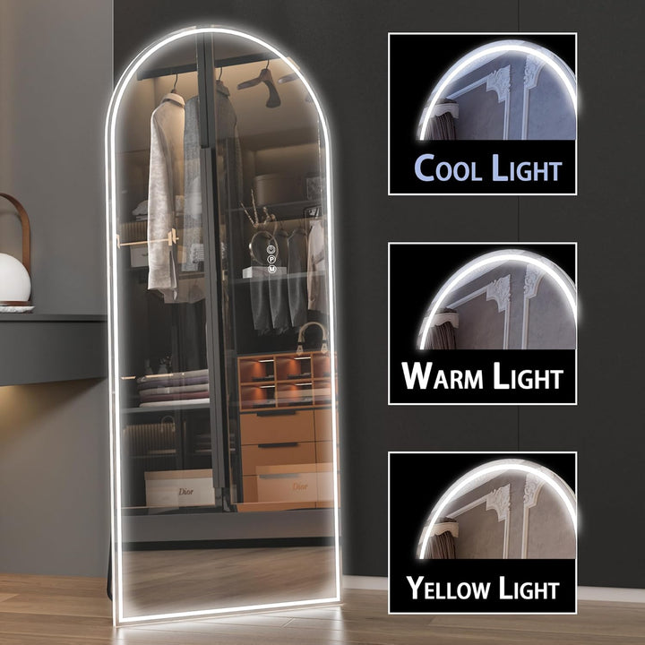 CASSILANDO 165x60 gewölbter Ganzkörperspiegel, LED Spiegel Ganzkörperspiegel mit Licht, Beleuchteter
