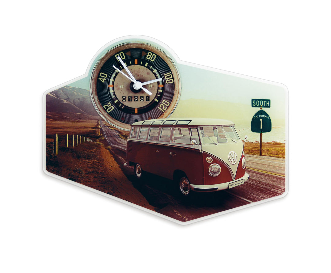 BRISA VW Collection - Volkswagen Retro-Vintage Wand-Quarz-Uhr aus Acrylglas im T1 Bulli Bus (Highway