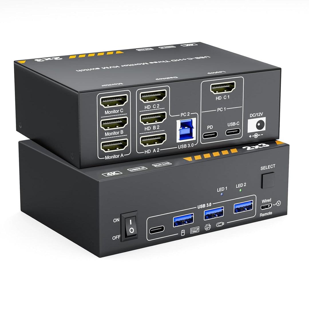 KVM Switch 3 Monitore für 1 Laptop und 1 Desktop 4K@60Hz, HDMI + USB C KVM Umschalter Dockingstation