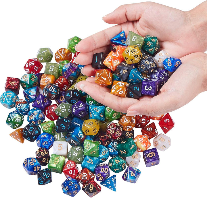 QMAY DND Würfel Set, 140PCS Vieleck Spiel Würfel, 20 Farben Doppel-Farben DND Würfel Rollenspiele Wü
