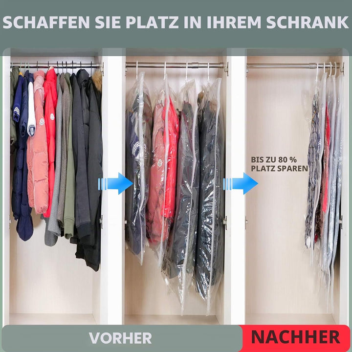6 Stück Hängende Vakuumbeutel für Kleidung – 3x 67x90 cm + 3x 67x110 cm – Extra Dickes PA+PE Materia