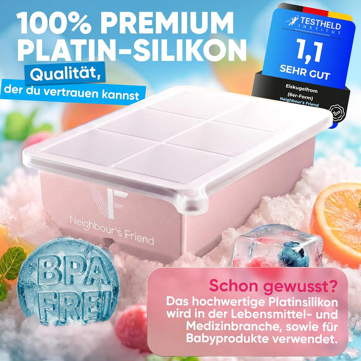 Rosa XXL Eiskugel- & Eiswürfelform Set – Stylische Eisformen aus Platin Silikon für Eiskaffee, Cockt