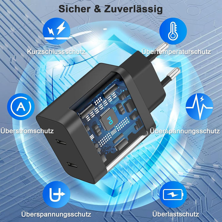 2Pack 45W Dual Port USB C Ladegerät, iPhone 17/16/15 Ladegerät mit 3M langem USB C Ladekabel, PD Sch