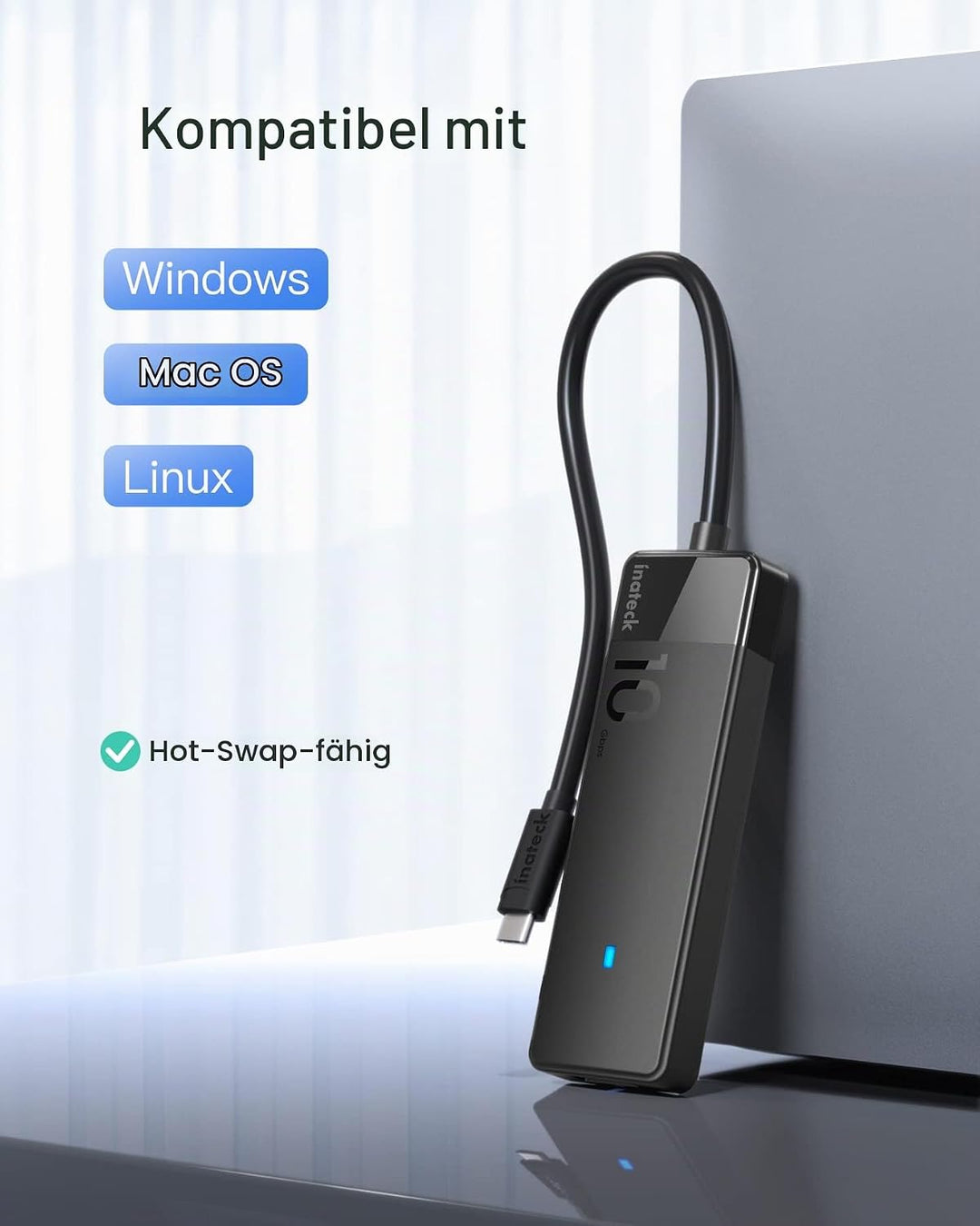 Inateck USB 3.2 Gen 2 Geschwindigkeit, USB-C zu USB Hub mit 4 USB-A-Anschlüssen, HB2025 4 in 1, 4 in
