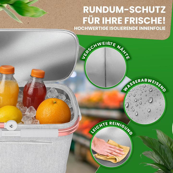 Cottara® Thermo Einkaufskorb Kühltasche gross | isolierter Einkaufskorb mit Deckel, verstärktem Bode