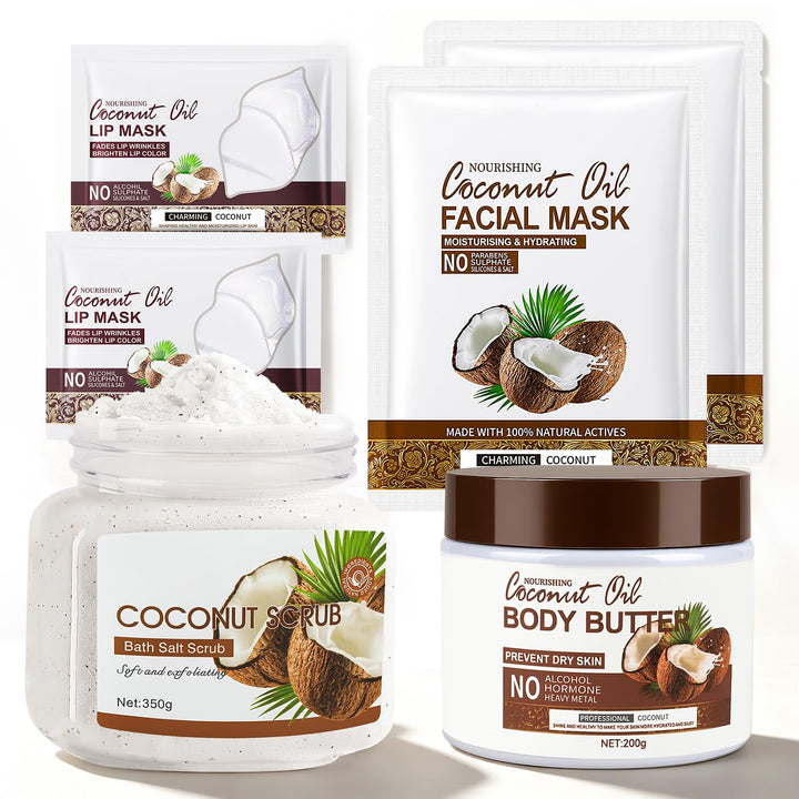Körperpeeling Körperpflege Set, Body Scrub + Körperbutter + Gesichtsmaske + Augenpads – Komplettes B