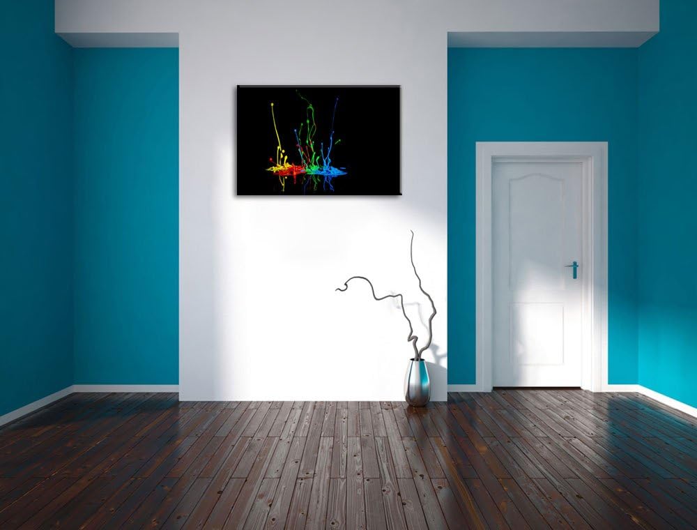 Dark bunte Farbspritzer schwarz/weiss Format: 100x70 auf Leinwand, XXL riesige Bilder fertig gerahmt