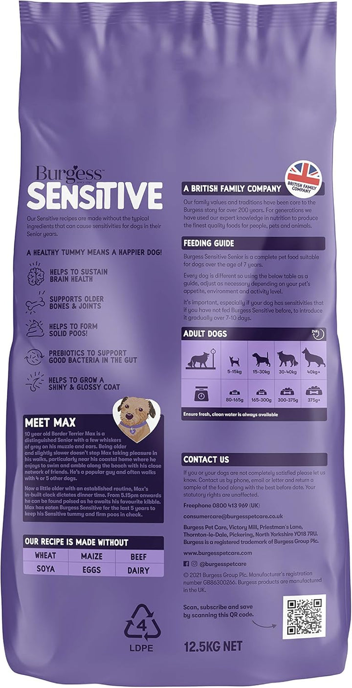 Burgess Sensitive Dry Senior 7+ Hundefutter mit viel Truthahn, 12,5 kg