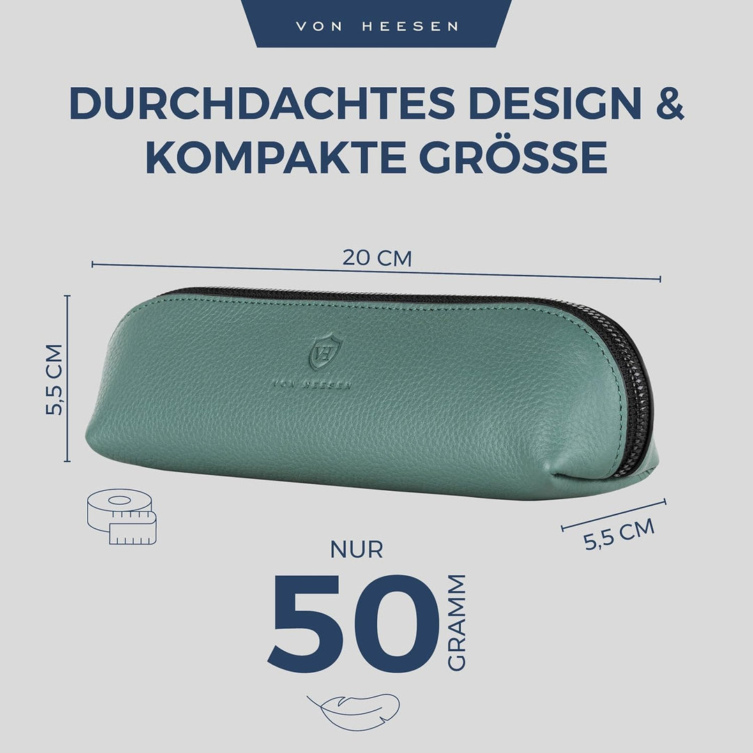 VON HEESEN® Echtleder Federmäppchen Leder Federmappe Etui für Stifte Mäppchen Schule Federtasche Uni