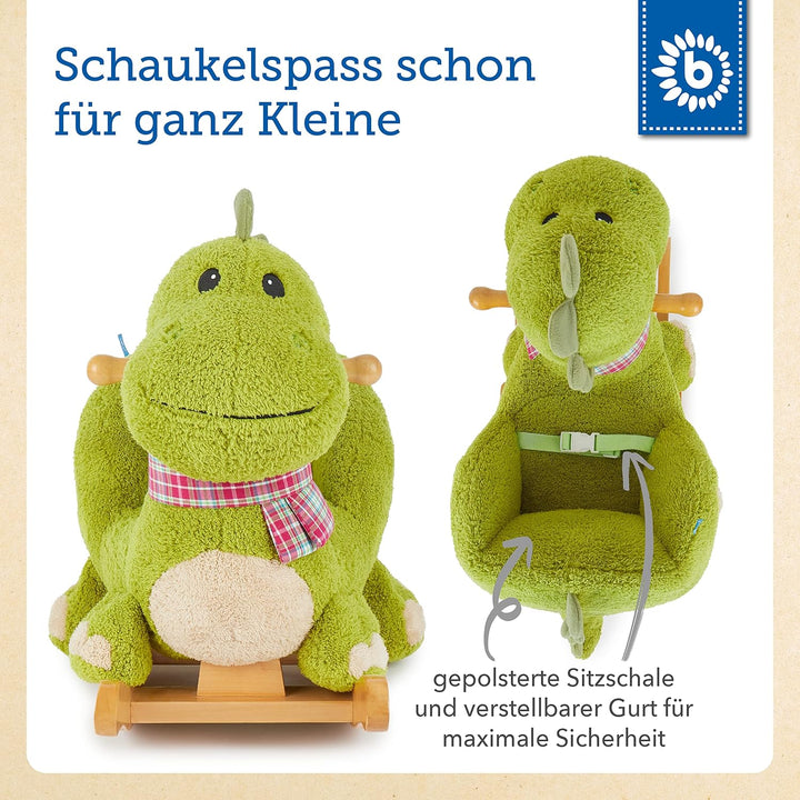 Bieco Plüsch Schaukeltier Dino | Kinder Schaukelstuhl mit Sicherheitsgurt | Baby Schaukel | Schaukel