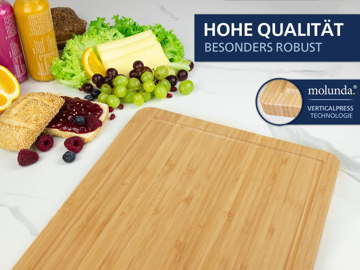 Molunda Schneidebrett Holz - Antiseptisches Hochwertiges Bambus Küchenbrett, Gross mit Griffen und S