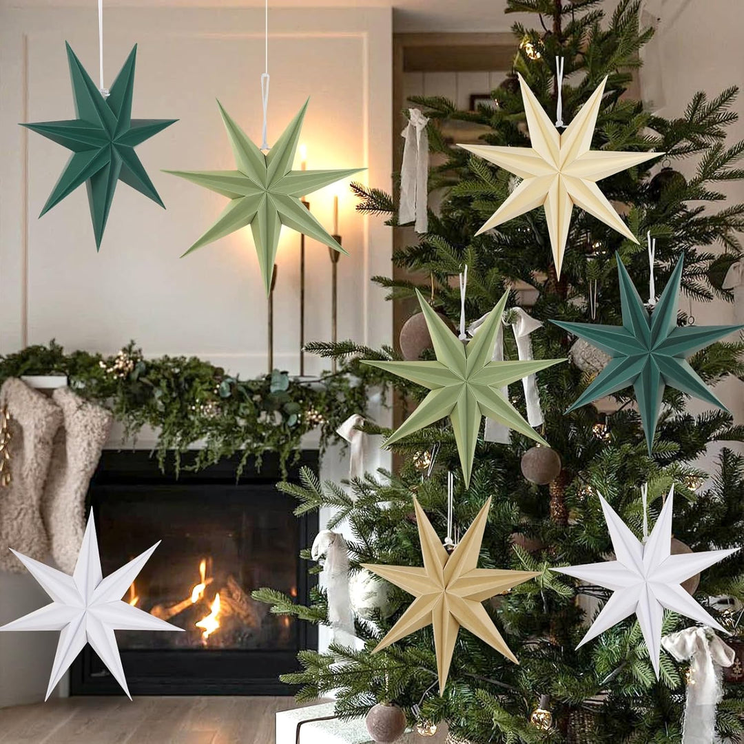 EASY JOY 5er Set Papiersterne 30cm Salbeigrün Faltstern Weihnachten Dekoration Dunkelgrün 9 Zacken W