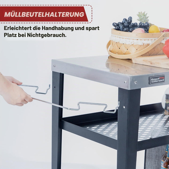 Royal Gourmet PC3404S Rollbarer Esstisch mit Müllbeutelhalter, für den Aussenbereich, Garten, Terras