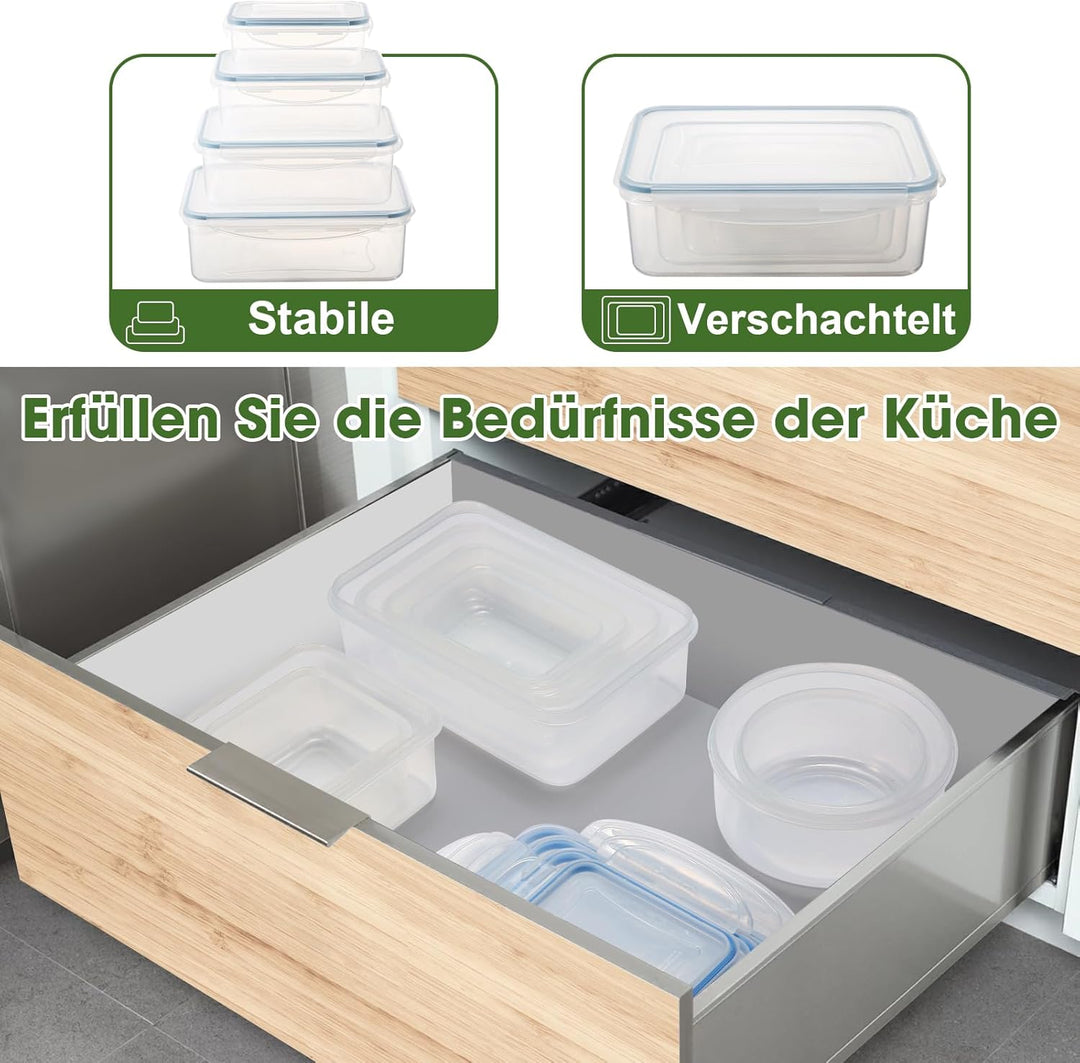 YASHE Frischhaltedosen mit deckel 16pcs (8 Behälter, 8 Deckel), Vorratsdosen Set, 100% Auslaufsicher