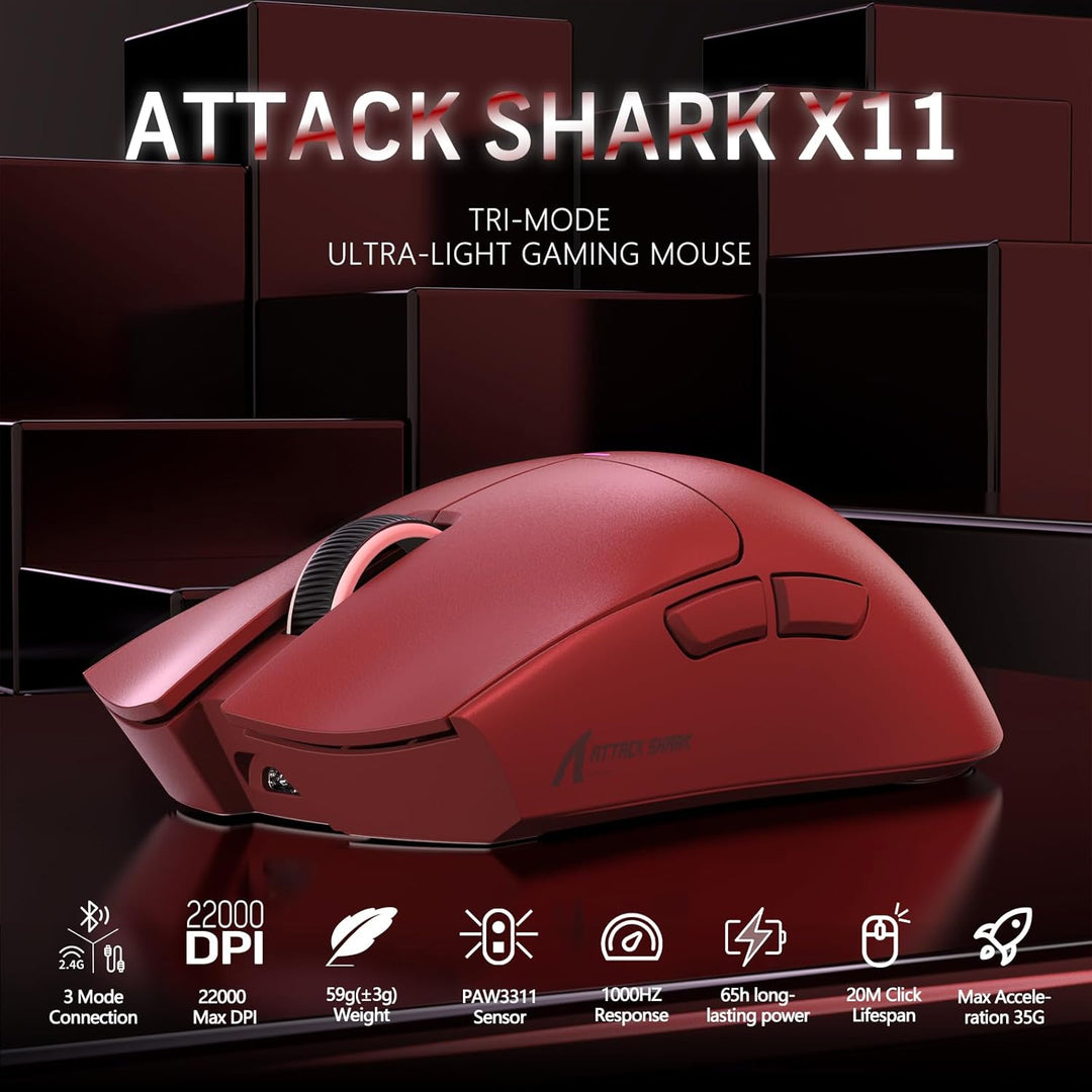 LexonElec x Attack Shark X11 Kabellose Gaming-Maus mit RGB Magnetische Ladestation, PixArt PAW3311-S