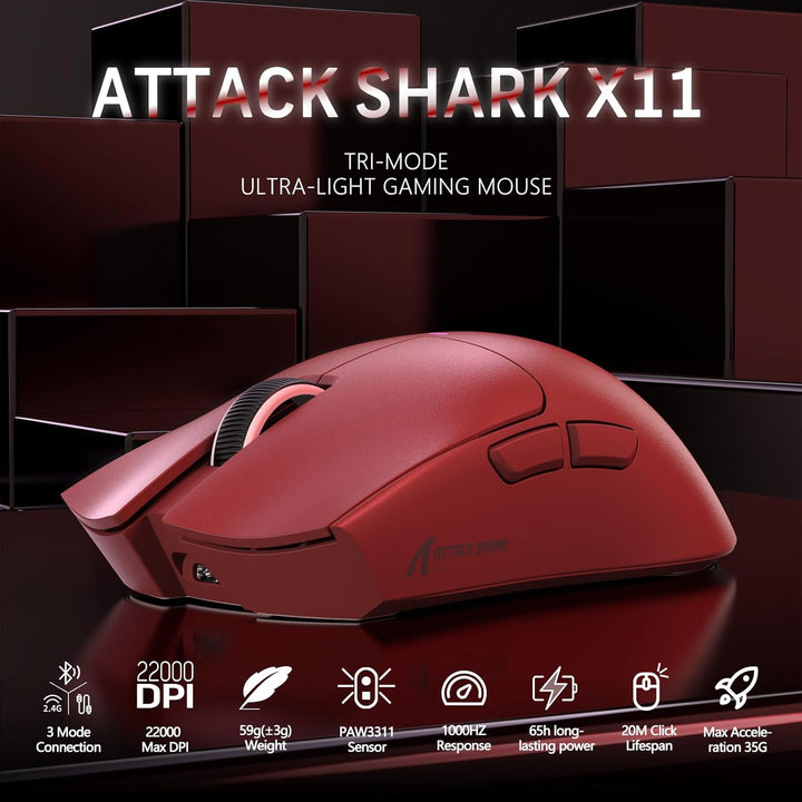 LexonElec x Attack Shark X11 Kabellose Gaming-Maus mit RGB Magnetische Ladestation, PixArt PAW3311-S