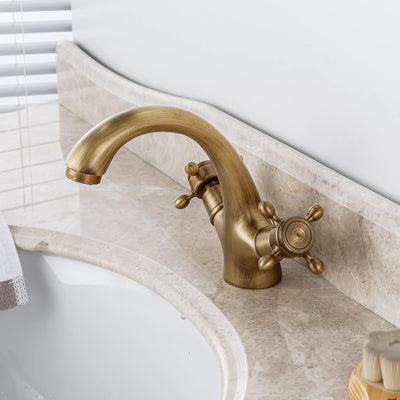 BOAOTX Wasserhahn Bad Antik Messing, Waschtischarmatur Retro, Waschbeckenarmatur zweigriff, Badarmat