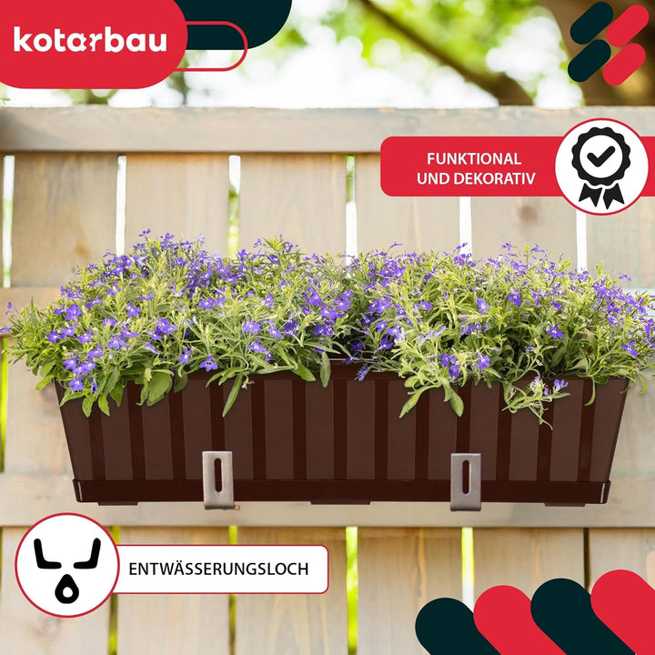 KOTARBAU® 2er Set Blumenkasten - Blumentopf für Balkon - 60 x 18 x 14 cm - Braun - Balkonkasten Balk