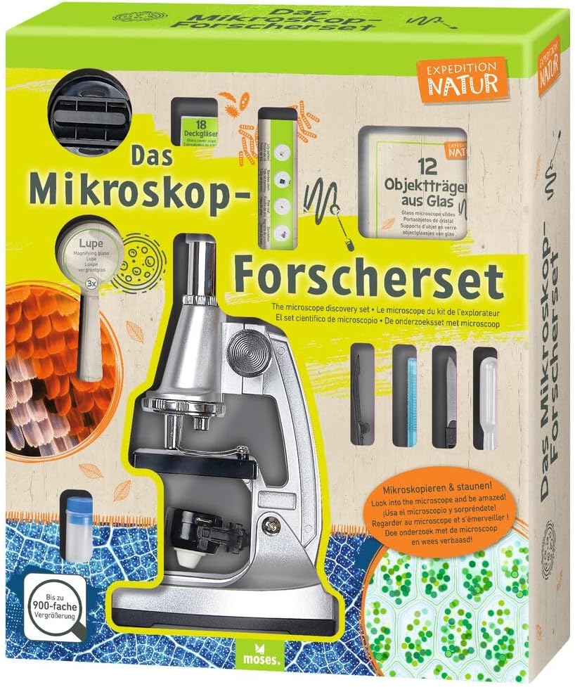 moses. Expedition Natur – Mikroskop für Kinder ab 8 Jahren, hochwertiges 40 TLG. Mikroskop-Set mit 3