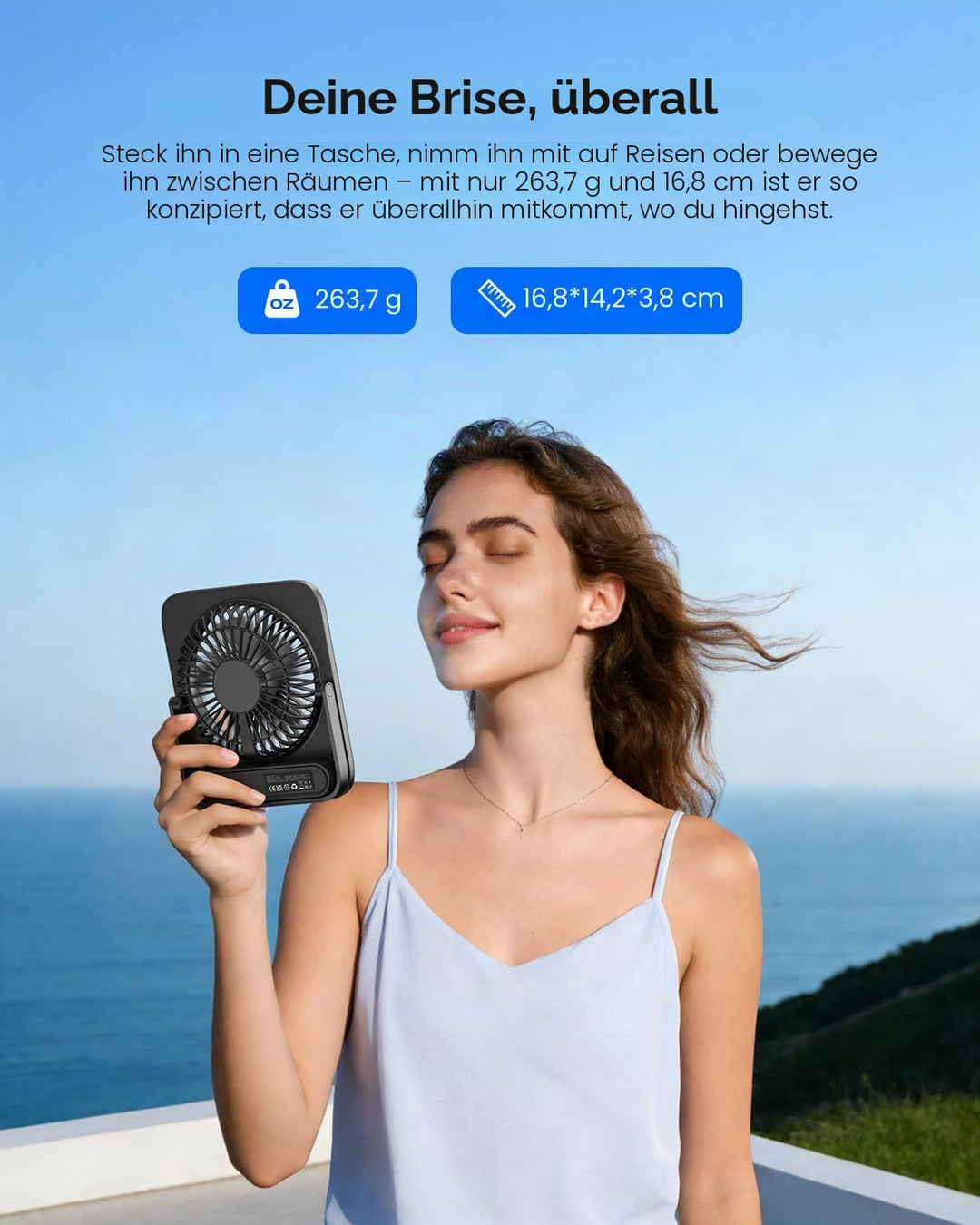 Otlonpe Tischventilator Leise, 4000mAh Akku Tisch Ventilator Tragbar, 23H Laufzeit Tischventilatoren