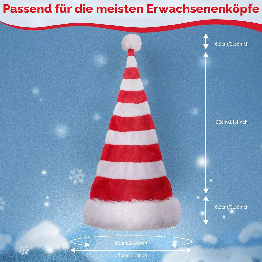 Weihnachtsmütze Verlängerte Erwachsene mit Streifen,Plüsch Weihnachtsmütze für Herren und Damen, San
