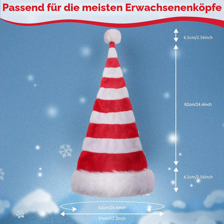 Weihnachtsmütze Verlängerte Erwachsene mit Streifen,Plüsch Weihnachtsmütze für Herren und Damen, San