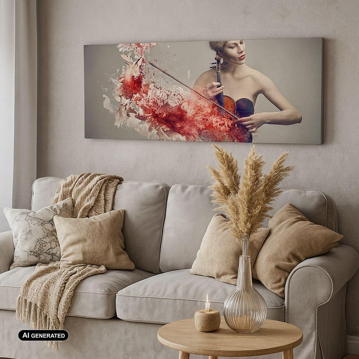 Wandbilder Dekoration Wohnzimmer Frau Violine Musik Instrument Panorama Bilder auf Leinwand 120x50cm